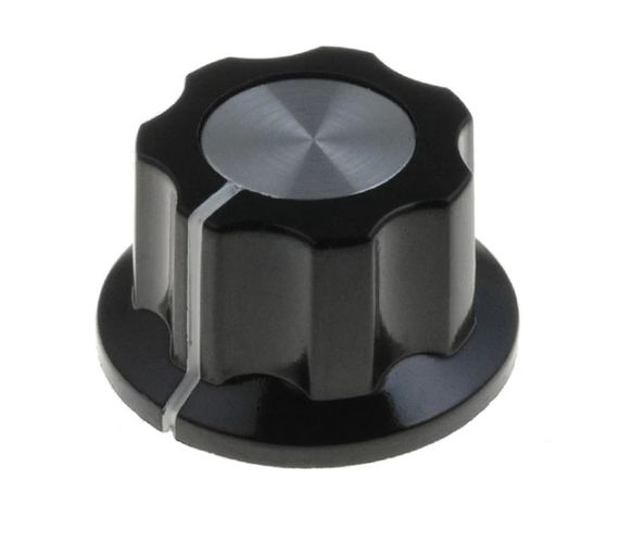 Knob for potentiometer Ø26mm plastic black with silver mark RAN/19-6S