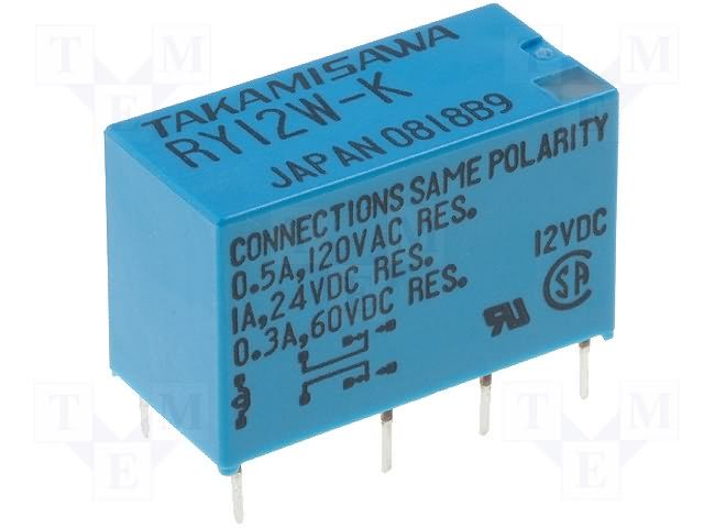 Relay: electromagnetic; DPDT; Ucoil: 12VDC; 1A; 0.5A/120VAC; RY FCL Components RY-12W-K