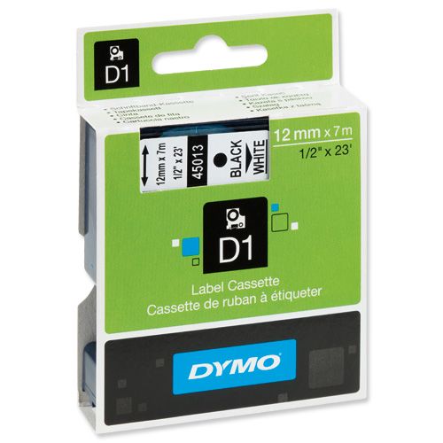 Лента для печати D1 12мм x 7м Чёрная/Белая 45013 DYMO DYMO-S0720530 5411313450133; 5411313450638