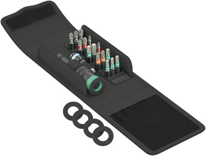 Patio construction set T 1, 1 x 1/4"x95; 1 x 1/4"x50; 1 x PH 1x25; 1 x PH 2x25; 1 x PH 3x25; 1 x PZ 1x25; 2 x PZ 2x25; 1 x PZ 3x25; 1 x TX 10x25; 1 x TX 15x25; 1 x TX 20x25; 1 x TX 25x25; 1 x TX 30x25; 2 x TX 25x25; 1 x TX 40x25; 4 x 27.0, Wera 05134021001