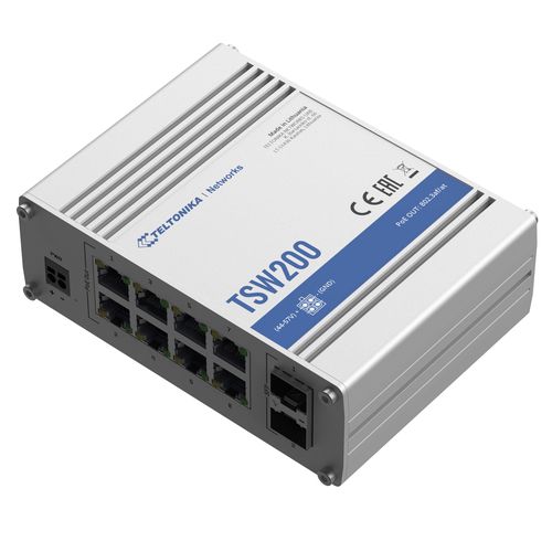 8 ports, 8 POE ports Teltonika TSW200 Industrial Unmanaged Switch SWITCHTELTSW200