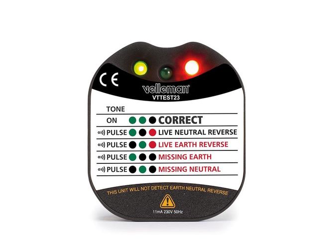 Wall socket voltage & earth tester - Cat II - 230 V - LED & buzzer indication - Type E/F (France/Germany) VTTEST23 5410329758837