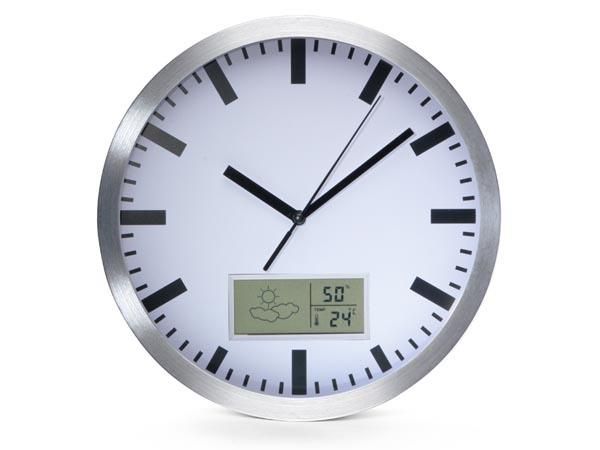 ALUMINIUM LCD WALL CLOCK WITH THERMOMETER, HYGROMETER & FORECAST - Ø 25 cm WC100 5410329696252