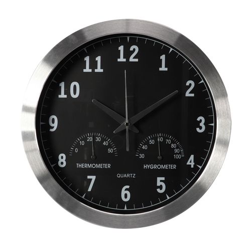 ALUMINIUM WALL CLOCK WITH THERMOMETER & HYGROMETER - Ø 35.5 cm WC118 5410329696337