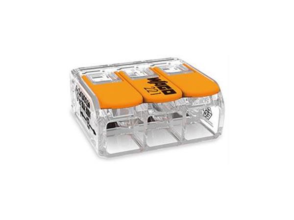 COMPACT SPLICING CONNECTOR - FOR ALL CONDUCTOR TYPES - max. 6 mm▓ - 3-CONDUCTOR - WITH LEVERS - TRANSPARENT HOUSING WG221613 5410329716134