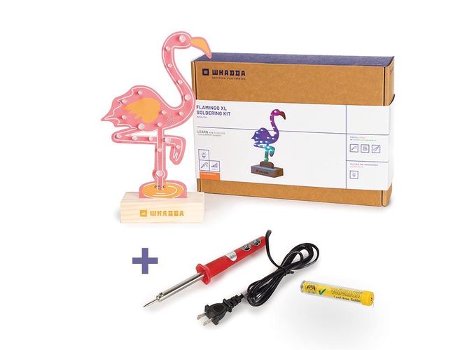 XL flamingo soldering kit, promo set with free soldering iron and soldering tin, educational and creative DIY electronics project - US version WSXL104/SET-US 5410329762599