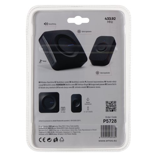 Durų skambutis, bevielis, 90db, maitinamas baterijomis, 3xAAA, P5728, EMOS P5728 8592920080382