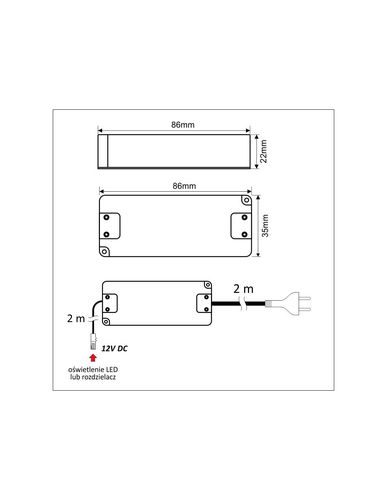 Power supply 12Vdc 7W with input plug and 2m outout wire L813 U12-007-SP-2B0-201B 5900652147991