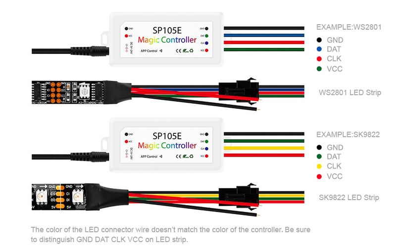 LED skaitmeninės juostos valdiklis 5-24V, Bluetooth, 2048 PIX SP105E