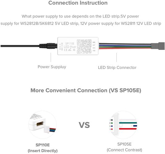 LED controller for digital LED strips 5-24V, Bluetooth, 1024 PIX SP110E