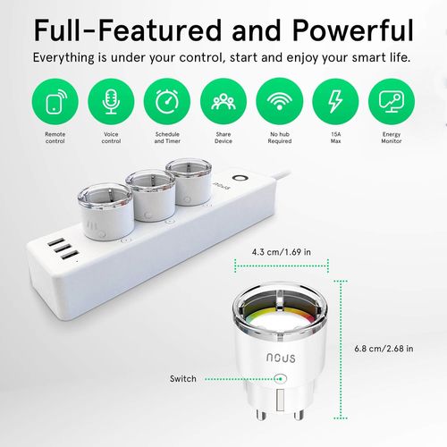 Išmanioji Wi-Fi rozetė A1, 3450W 16A, su energijos matavimu, TUYA / Smart Life, NOUS NOUS-A1 5907772033210