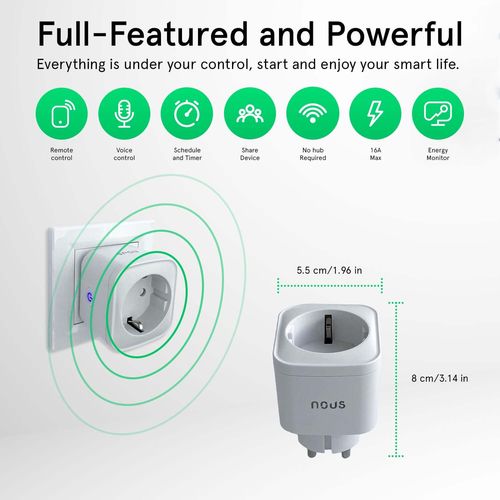 Умная розетка WIFI RISE A7 SMART Plug 16A, TUYA / Smart Life NOUS-A7 5907772033463