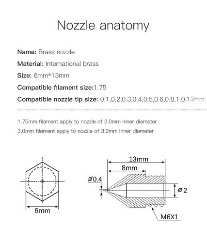 3D spausdintuvo purkštukas D6 0.4mm 3002060005 CREALITY NOZZLE-D6x0.4