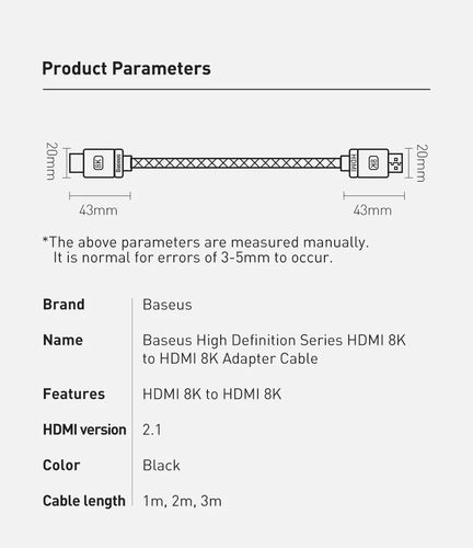 Kaabel HDMI-HDMI 2.0m (HDMI 2.1) must 8K 60Hz, BASEUS CAKGQ-K01 6953156204164