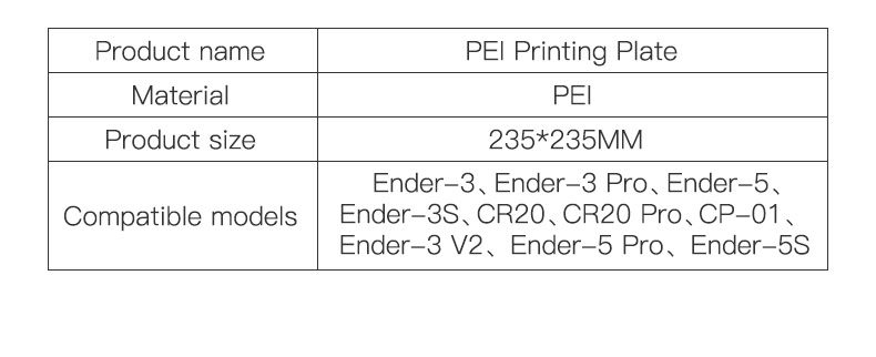 3D spausdinimo paviršius PEI blizgus 235x235x1mm (skirtas Ender-3/Ender-3 Pro/Ender-3s/Ender-5/CR20 PRO/CR20) CREALITY CRE-4004090039