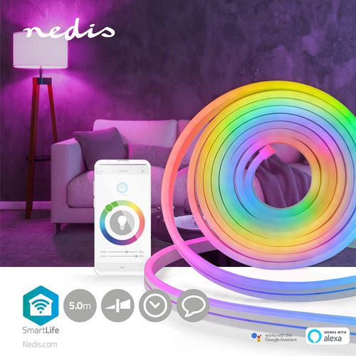 Nutikas LED ribade komplekt WiFi-kontrolleri, IR-puldi ja toiteallikaga 24V, 32W, 5m, 192lm / m, RGB, hermeetiline IP65, Nedis Smart Life WIFILN51CRGB 5412810335084