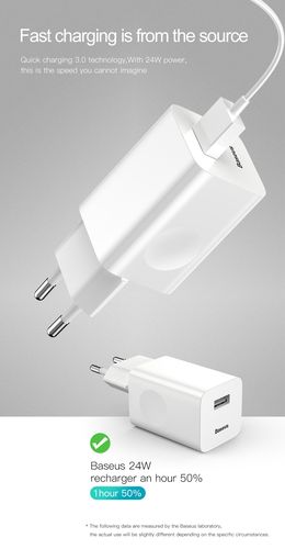 Wall Quick Charger 24W USB QC3.0, White CCALL-BX02 6953156272446