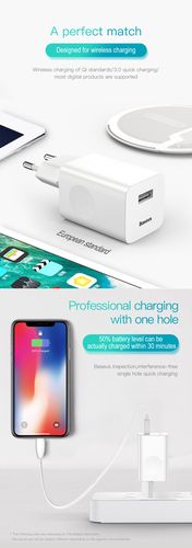 Wall Quick Charger 24W USB QC3.0, White CCALL-BX02 6953156272446