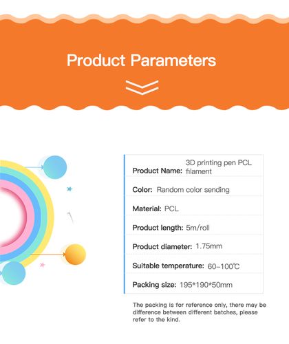 PCL filament for 3D pens (60~100°C), 1.75mm 10 colors, each 5m CREALITY CRE-4007010001 6971636407980