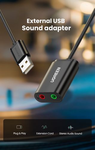 Išorinis garso adapteris USB 2.0, juodas UGREEN/30724