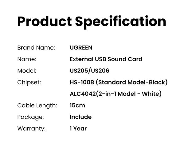 Išorinis garso adapteris USB 2.0, juodas UGREEN/30724 6957303837243