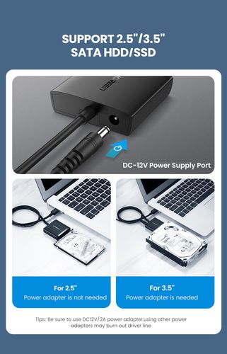 Adapteris 2.5"/3.5" HDD, SSD diskams USB 3.0 - SATA UGREEN/60561