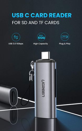 Устройство для чтения карт памяти SD, microSD USB 3.0/USB-C OTG UGREEN/50706 6957303857067