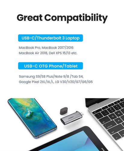 Устройство для чтения карт памяти SD, microSD USB 3.0/USB-C OTG UGREEN/50706 6957303857067