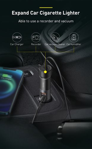 Car Quick Charger with Cigarette Lighter Port 12-24V 120W USB + USB-C, Gray CCBT-C0G