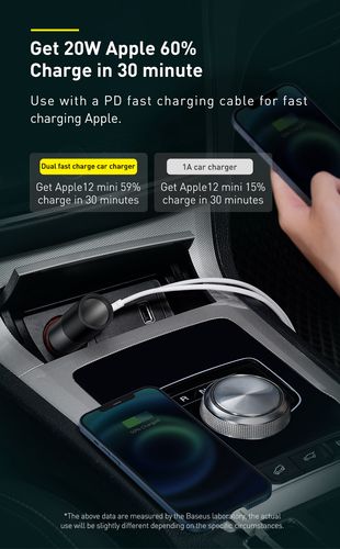 Car Quick Charger with Cigarette Lighter Port 12-24V 120W USB + USB-C, Gray CCBT-C0G