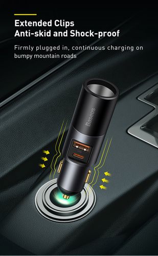 Car Quick Charger with Cigarette Lighter Port 12-24V 120W USB + USB-C, Gray CCBT-C0G