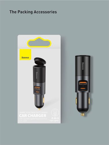 Automobilinis įkroviklis 12-24V 120W USB + USB-C su lizdu cigarečių pridegėjui, pilkas CCBT-C0G 6953156206694