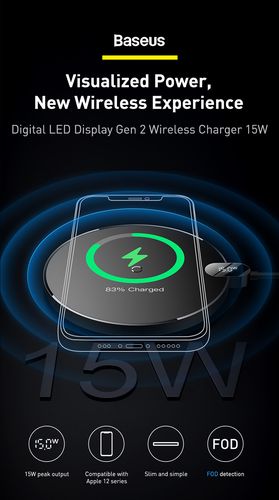 Wireless Charger USB-C 15W with Voltage, Power Display CCED000001 6932172602208