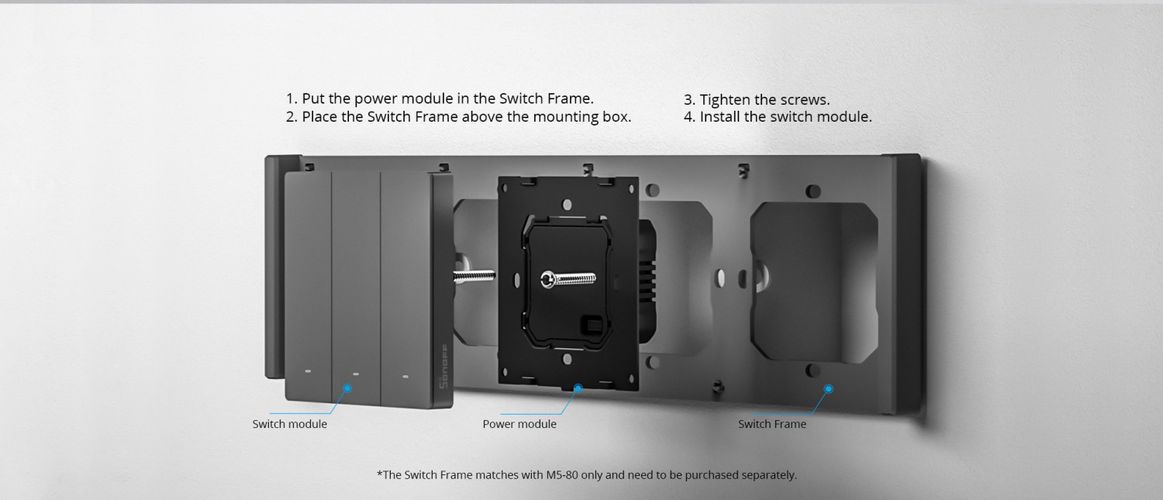 Умный Wi-Fi настенный выключатель M5-3C-80, 100-240V AC, 3x2A, SONOFF SONOFF-M5-3C-80