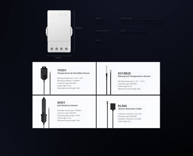 Smart Wi-Fi temperature and humidity controller THR320, 20A, DIN, TH Origin, SONOFF SONOFF-THR320 6920075777536