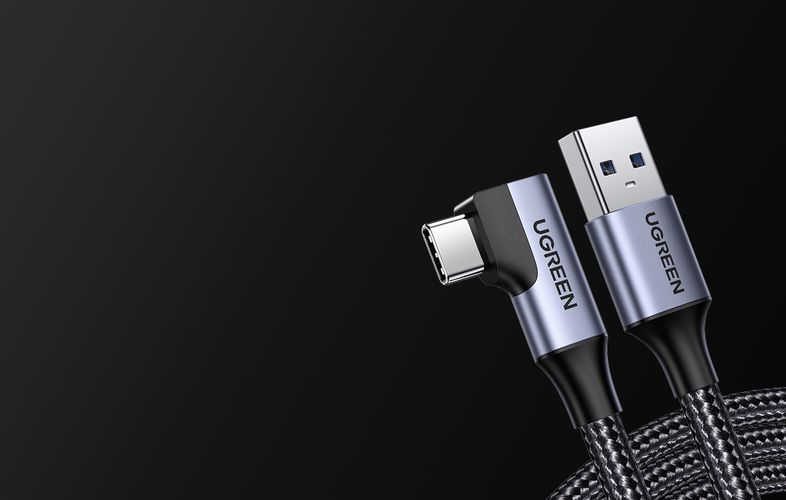Kabelis USB A kištukas - USB C kištukas kampinis, 1m 3A juodas, su nailoniniu šarvu US385 UGREEN UGREEN/20299