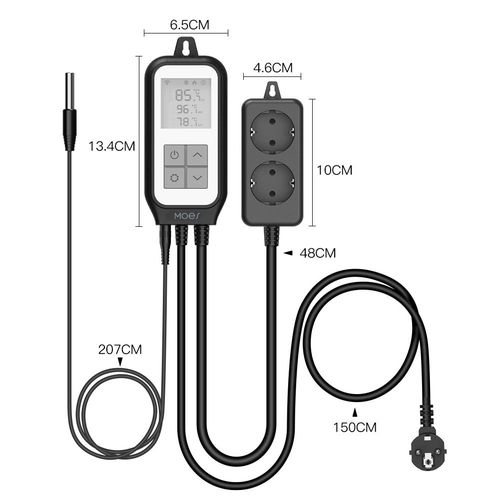 Temperatūros matuoklis su valdikliu ON-OFF, 230Vac, Schuko, išmanus, Wi-Fi, TUYA / Smart Life WTP-YC-EU2-BK-MS 6974246474021