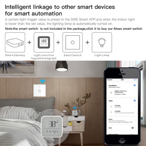 Smart light, temperature and humidity sensor, ZigBee, wireless, 0-1000LUX, Wi-Fi, TUYA / Smart Life ZSS-X-THL-C-MS 6974246475271