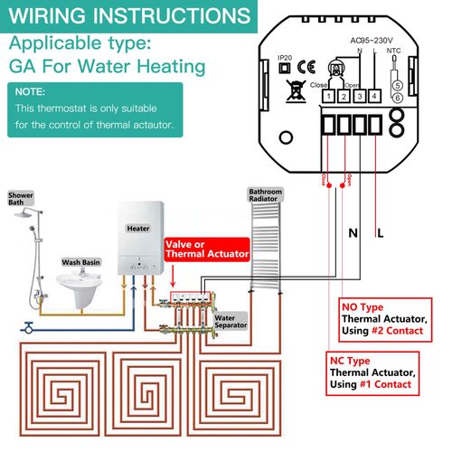 Smart thermostat for water heating floor valves control, Wi-Fi, TUYA / Smart Life WHT-002-GA-WH-MS 6974246475332