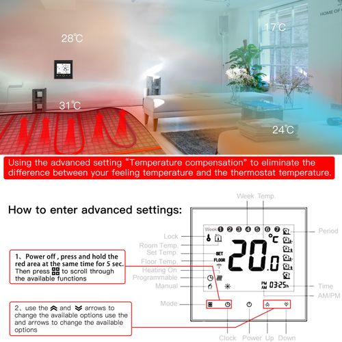 Smart thermostat for water heating floor valves control, Wi-Fi, TUYA / Smart Life WHT-002-GA-WH-MS 6974246475332