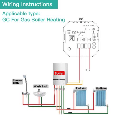 Smart thermostat for water/gas boiler, Wi-Fi, TUYA / Smart Life WHT-002-GC-WH-MS