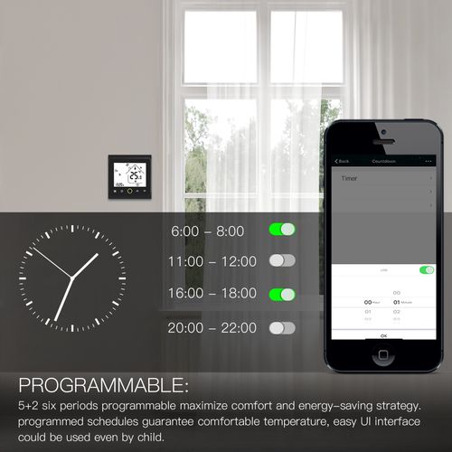 Išmanus, sieninis termostatas skirtas valdyti šildymo katilą / boilerį, Wi-Fi, TUYA / Smart Life WHT-002-GC-WH-MS 6974246473895