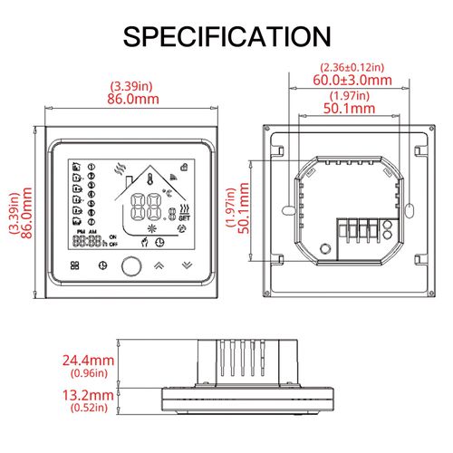 Smart thermostat for water/gas boiler, Wi-Fi, TUYA / Smart Life WHT-002-GC-WH-MS