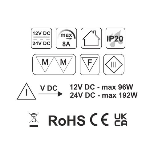 LED valdiklis su bevieliu, įkraunamu IR jutikliu 12-24Vdc, 8A, pritemdymo funkcija, juodas, Design Light TEO-ZES-1P-CZ-01 5908293404459
