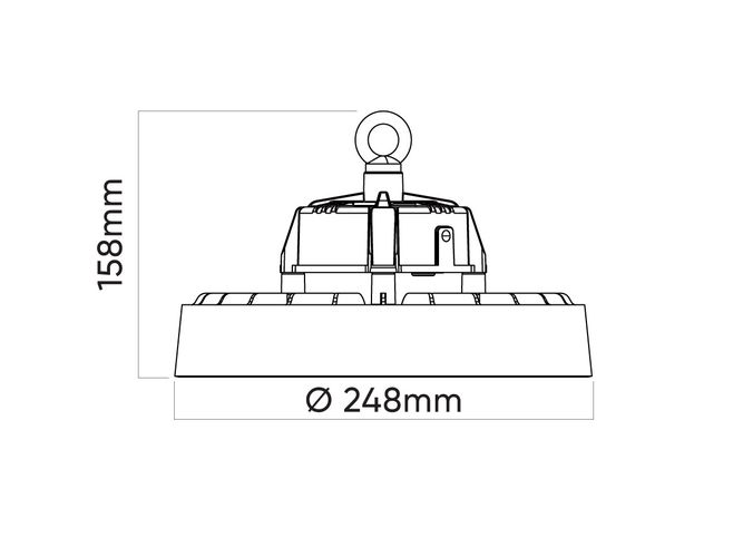 Sandėlio šviestuvas PHANTOM UFO, 230Vac 100W, 180lm/W 4000K, 18000lm, 1-10V valdomas, IP65, IK08, juodas, LED line PRIME 479372 5907777479372