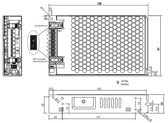 120W single output with battery charger (UPS function) 27.6V 3.4A, 27.6V 1A LAD-120B