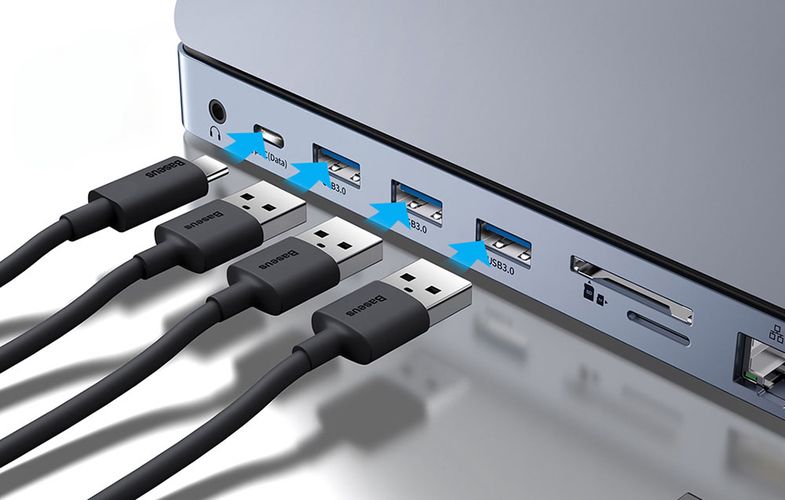 Docking Station / Adapter USB C Plug - 7 Types of Ports (USB3+USB2+USB-C / PD+RJ45+HDMI+3.5mm+SD+VGA) EliteJoy BASEUS WKSX030013 6932172613853