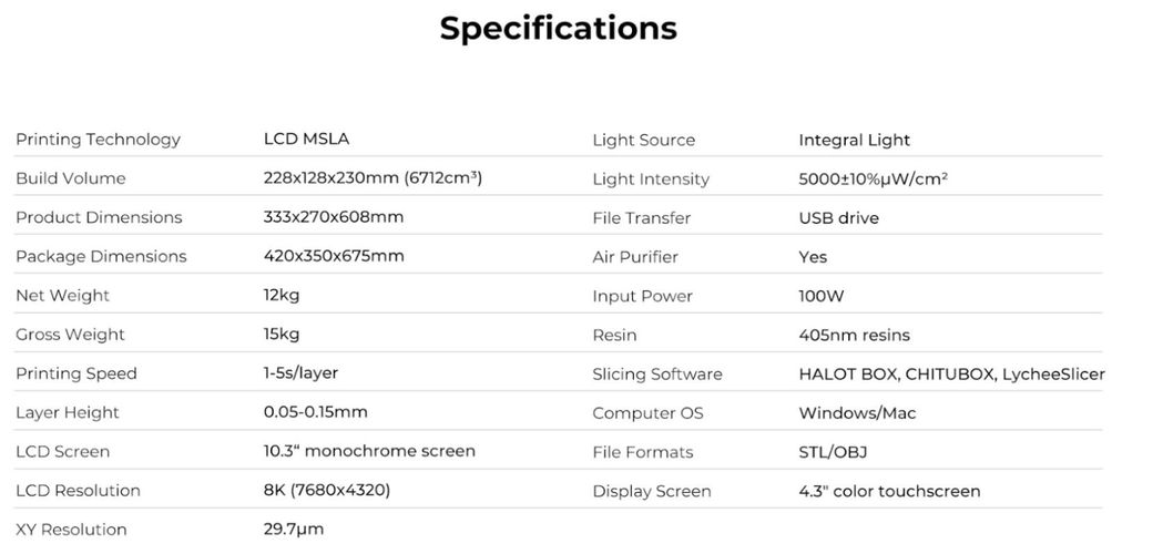 LCD MSLA 3D принтер Halot Mage 8K 228x128x230mm CREALITY CL-103L 6971636401421