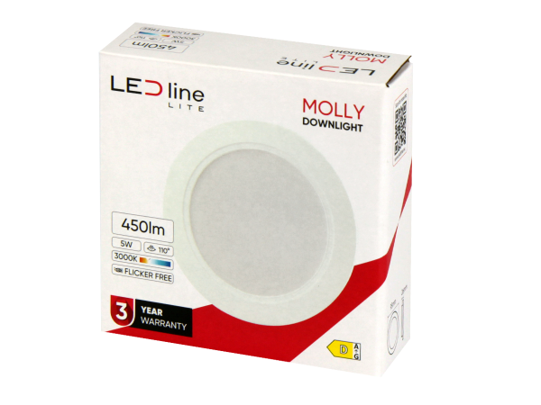Įmontuojamas LED šviestuvas, 230Vac, 5W, 450lm, šiltai balta 3000K, apvalus, MOLLY, LED line LITE 200739
