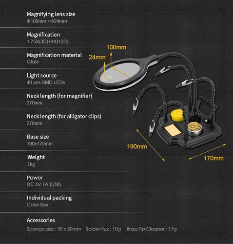 Soldering Helping Hand with LED Magnifier SN-396N 4711552167610